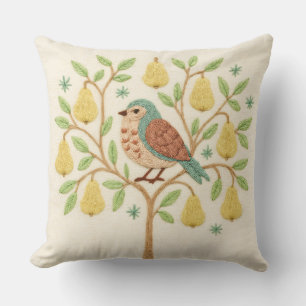 Embroidery Christmas Partridge in a Pear Tree Cushion