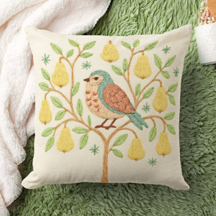 Embroidery Christmas Partridge in a Pear Tree Cushion