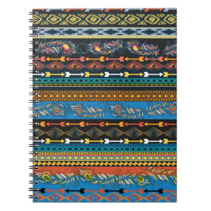 Embroidery colourful simplified ethnic feathers pa notebook
