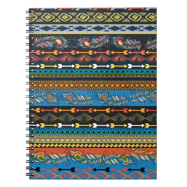 Embroidery colourful simplified ethnic feathers pa notebook (Front)