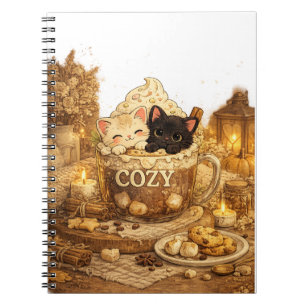 embroidery, Cosy cat mug, Chibi kittens, Tuxedo c Notebook