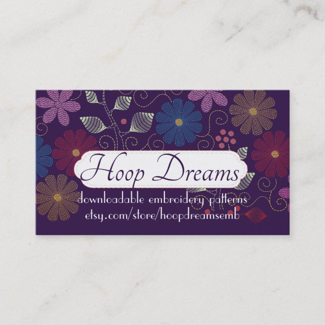 Embroidery cross stitch hand sewing flowers business card (Front)