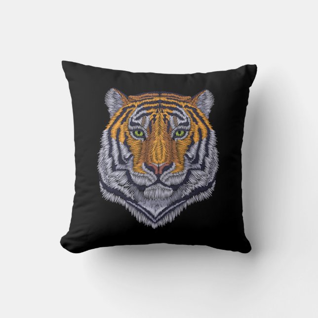 Embroidery Design Tiger Head Black Cushion (Front)