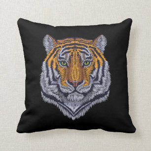 Embroidery Design Tiger Head Black Cushion