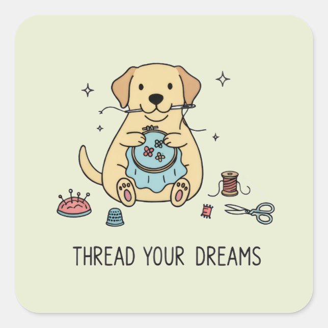 Embroidery Dog Yellow Labrador Crafting and Sewing Square Sticker (Front)