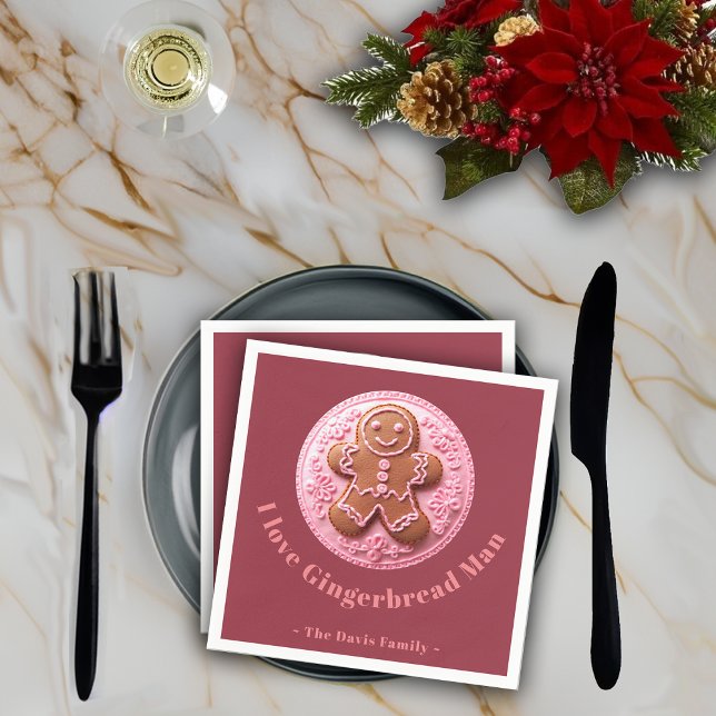 Embroidery Effect Christmas Gingerman Custom Name Napkin (Creator Uploaded)