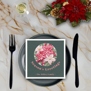 Embroidery Effect Christmas Poinsettia Custom Name Napkin