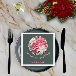 Embroidery Effect Christmas Poinsettia Custom Name Napkin