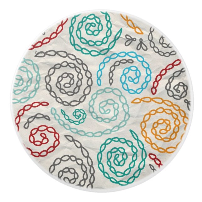 Embroidery fancy rumpled paper ceramic knob (Front)