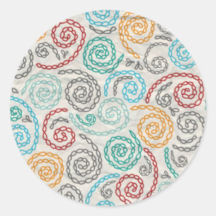 Embroidery fancy rumpled paper classic round sticker