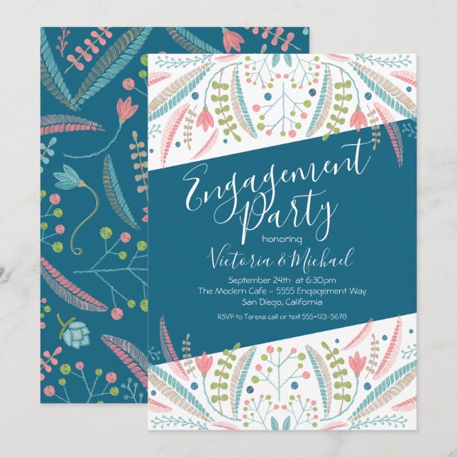 Embroidery Floral Engagement Party Invitations (Front/Back)