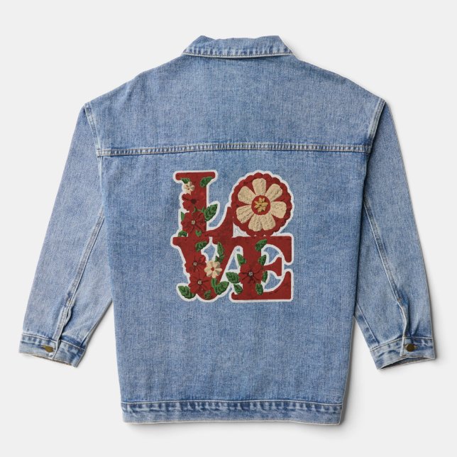 Embroidery  floral love patch denim jacket (Back)