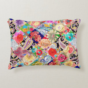 Embroidery floral neckline pattern with flowers an decorative cushion