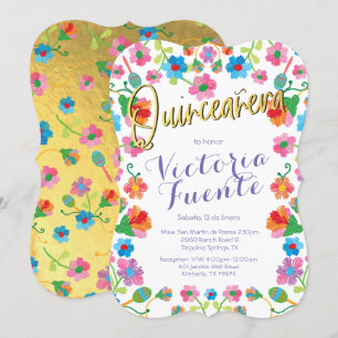 Embroidery Floral Quinceañera Mexican Spanish Invitation