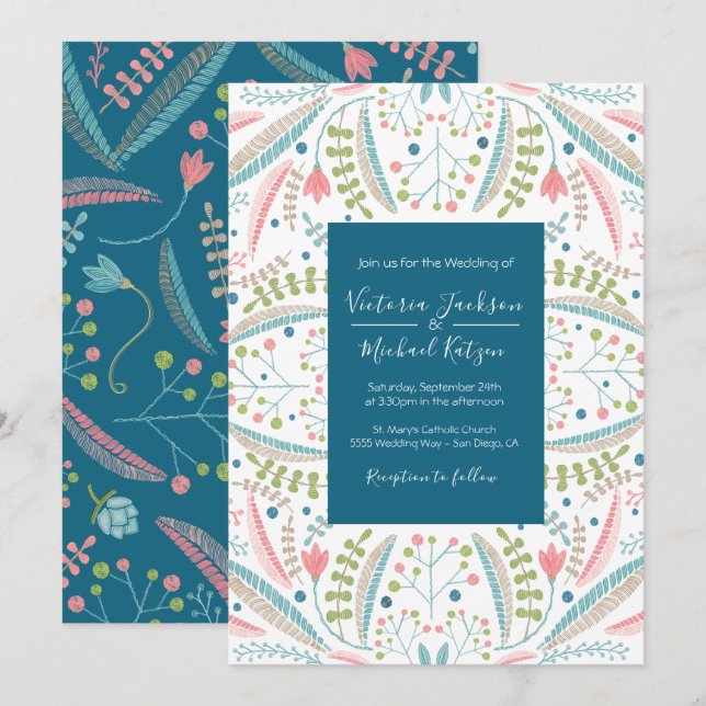Embroidery Floral Wedding invitations (Front/Back)