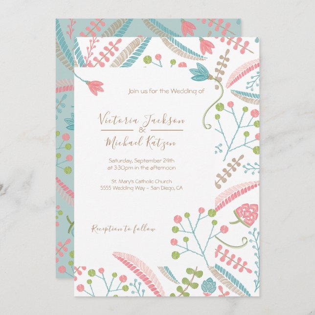 Embroidery Floral Wedding invitations (Front/Back)