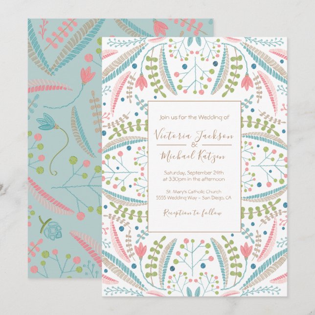 Embroidery Floral Wedding invitations (Front/Back)