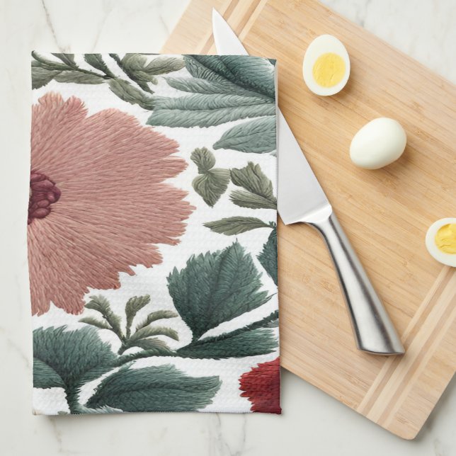 Embroidery. Flowers. Close-up of flowers Tea Towel (Quarter Fold)