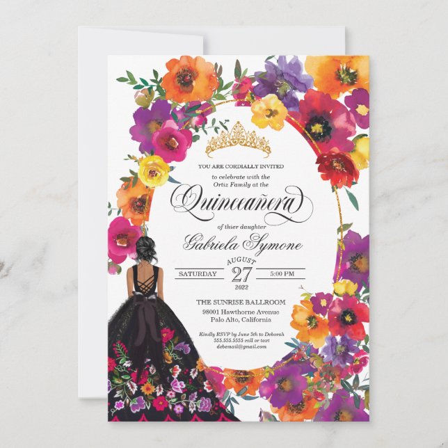 Embroidery Flowers Watercolor Floral Quinceañera I Invitation (Front)