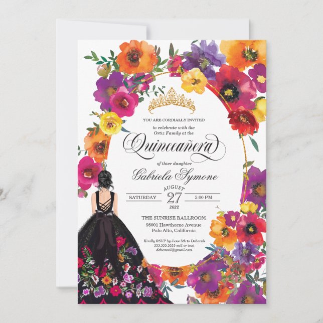 Embroidery Flowers Watercolor Floral Quinceañera Invitation (Front)