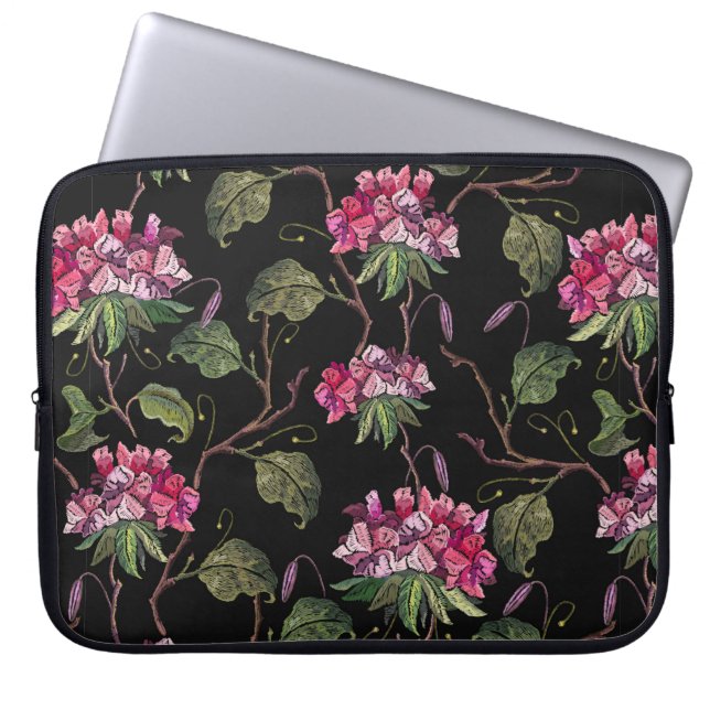 Embroidery geranium flowers seamless pattern laptop sleeve (Front)