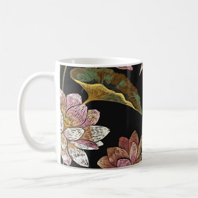 Embroidery Lotus Flowers Seamless Pattern Coffee Mug (Left)