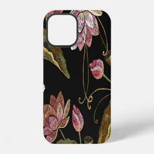 Embroidery Lotus Flowers Seamless Pattern iPhone 12 Case
