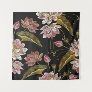Embroidery Lotus Flowers Seamless Pattern Tapestry