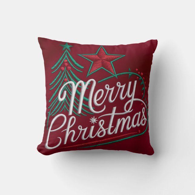 Embroidery Merry Christmas Design  Cushion (Front)