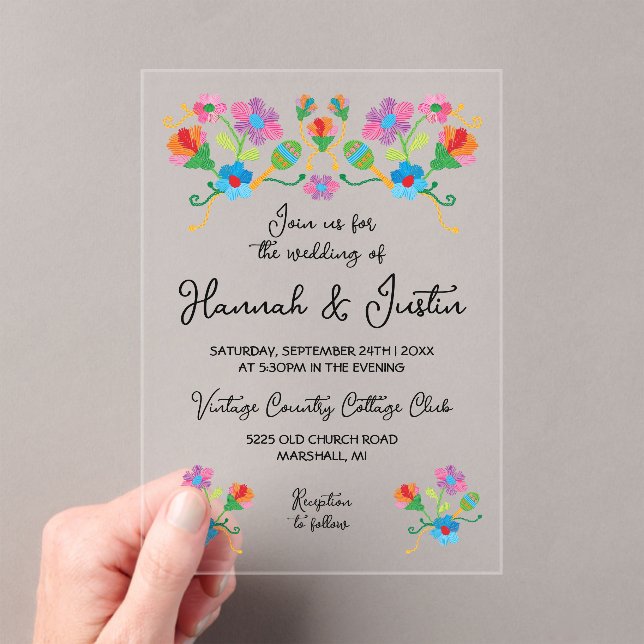 Embroidery Mexican Fiesta Floral Wedding Acrylic Invitations (Insitu (Handheld))