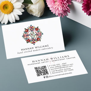 Embroidery Modern QR Code  Business Card