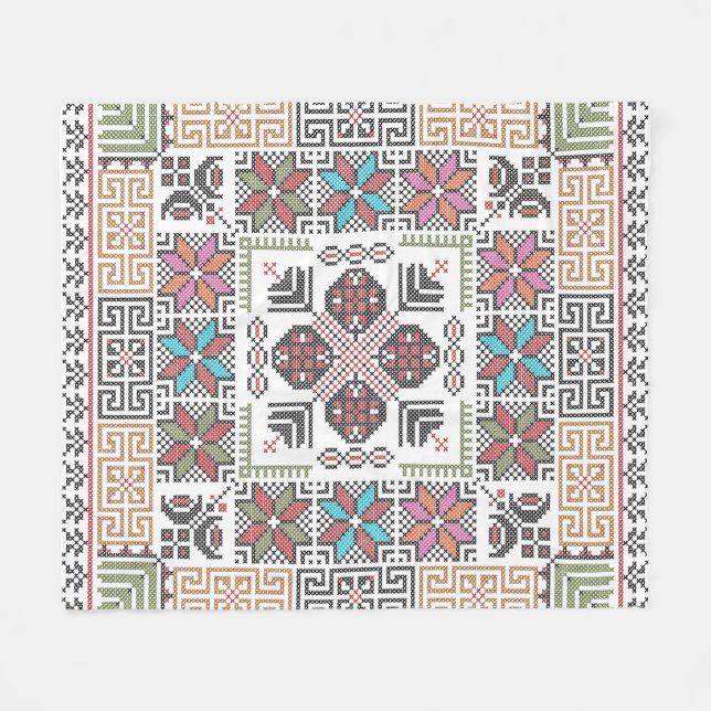 Embroidery Pattern Palestinian Tatreez Art Fleece Blanket (Front (Horizontal))