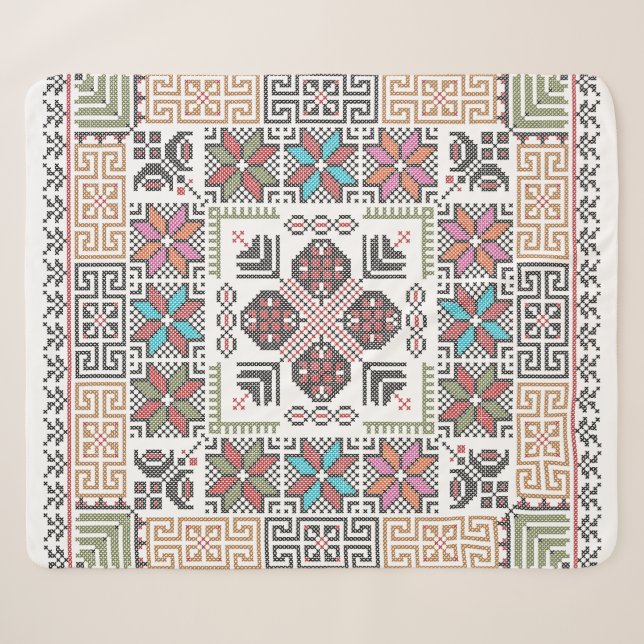 Embroidery Pattern Palestinian Tatreez Art Sherpa Blanket (Front (Horizontal))