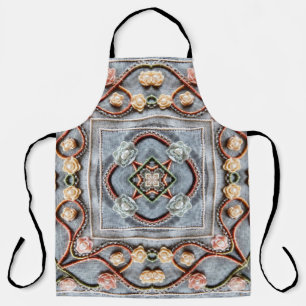 Embroidery pattern with cotton thread lace, pearls apron