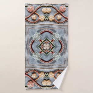 Embroidery pattern with cotton thread lace, pearls bath towel