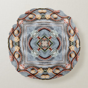 Embroidery pattern with cotton thread lace, pearls round cushion
