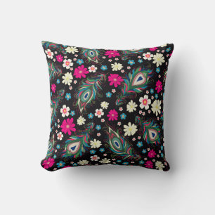 Embroidery peacock feathers seamless pattern. Clas Cushion