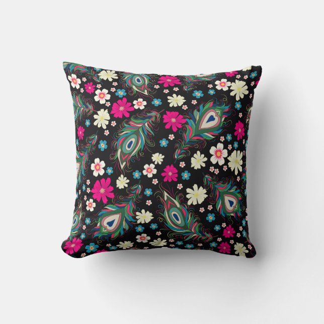 Embroidery peacock feathers seamless pattern. Clas Cushion (Front)