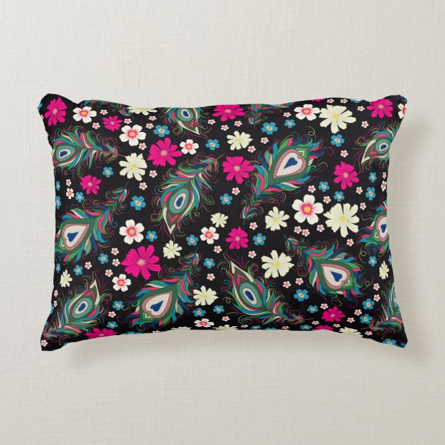 Embroidery peacock feathers seamless pattern. Clas Decorative Cushion (Front)