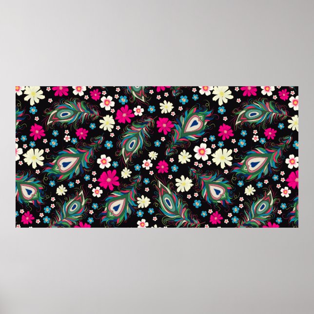 Embroidery peacock feathers seamless pattern. Clas Poster (Front)