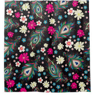 Embroidery peacock feathers seamless pattern. Clas Shower Curtain