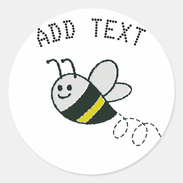 Embroidery Print Cute Bee Baby Shower Classic Round Sticker (Front)