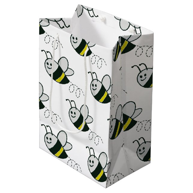 Embroidery Print Cute Bee Baby Shower Medium Gift Bag (Front Angled)