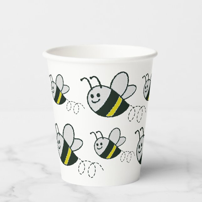 Embroidery Print Cute Bee Baby Shower Paper Cups (Front)