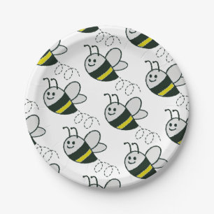 Embroidery Print Cute Bee Baby Shower Paper Plate