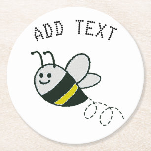 Embroidery Print Cute Bee Baby Shower Round Paper Coaster