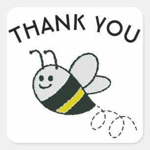 Embroidery Print Cute Bee Baby Shower Square Sticker