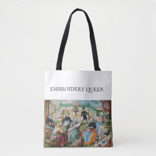 Embroidery Queen Vintage Painting Scene Tote Bag