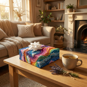 Embroidery Rainbow, Sky, and Cloud Design Wrapping Paper Sheet