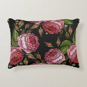 Embroidery red roses vintage seamless pattern. Bea Decorative Cushion